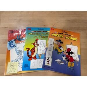 VINTAGE Disney Learn To Draw Books Aladdin Pooh Mickey Minnie Set Of Three Books